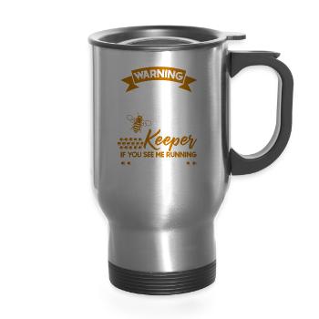 Honey Bee - 14 oz Travel Mug with Handle - silver - Front