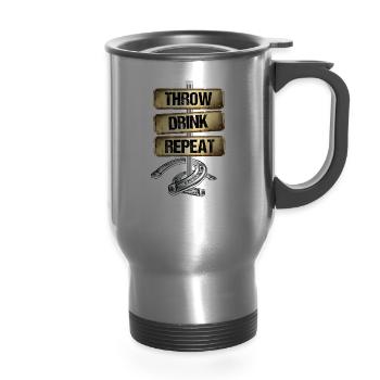 Horseshoe Throwing - 14 oz Travel Mug with Handle - silver - Front
