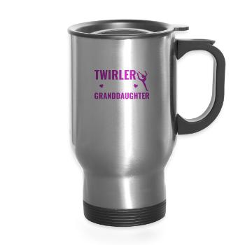 Favorite Twirler is my Granddaughter Baton - 14 oz Travel Mug with Handle - silver - Front