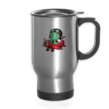 My First Plane Ride My First Airplane Ride Men - 14 oz Travel Mug with Handle - silver - Front