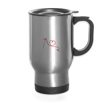 Quilting Therapy - 14 oz Travel Mug with Handle - silver - Front