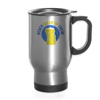 Beach Clean Up Crew Coast Cleaning Beaches - 14 oz Travel Mug with Handle - silver - Front