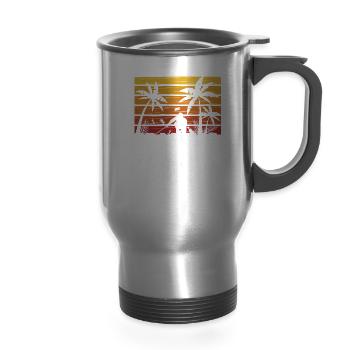 Coastal Clean Up Cleaning Beach Beaches Coast - 14 oz Travel Mug with Handle - silver - Front