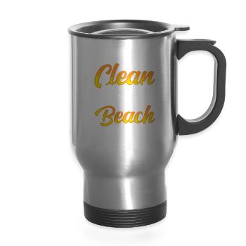It's Time To Clean This Beach Beaches Clean Up - 14 oz Travel Mug with Handle - silver - Front