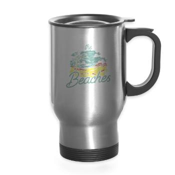 Let's Clean All The Beaches Beach Coast Clean Up - 14 oz Travel Mug with Handle - silver - Front