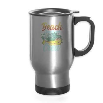 Beach Clean Up Crew Coast Cleaning Beaches - 14 oz Travel Mug with Handle - silver - Front