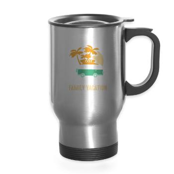 Out Of Our Way We're On Family Vacation Relatives - 14 oz Travel Mug with Handle - silver - Front