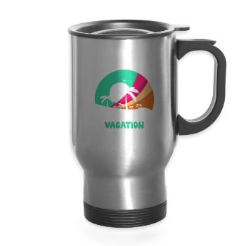 Aloha Family Vacation Relatives Holidays Travel - 14 oz Travel Mug with Handle - silver - Front