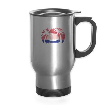 Aloha Family Vacation Relatives Holidays Travel - 14 oz Travel Mug with Handle - silver - Front
