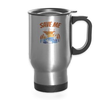 Save Me I'm On A Family Vacation Travel Relatives - 14 oz Travel Mug with Handle - silver - Front