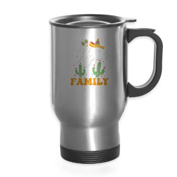 Hola Family Vacation Holidays Relatives Travel - 14 oz Travel Mug with Handle - silver - Front