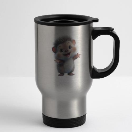 Playful Cartoon Hedgehog with Joyful Pose - 14 oz Travel Mug with Handle