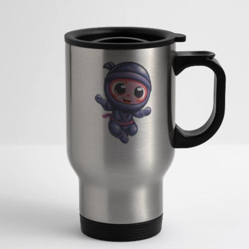 Joyful Cartoon Baby Ninja Jumping in Action - 14 oz Travel Mug with Handle