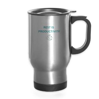 Rest Is Productivity Shirt - 14 oz Travel Mug with Handle - silver - Front