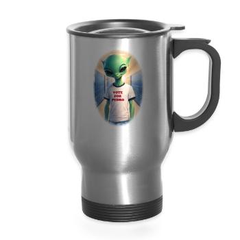 Vote for Pedro Campaign Tee - 14 oz Travel Mug with Handle - silver - Front
