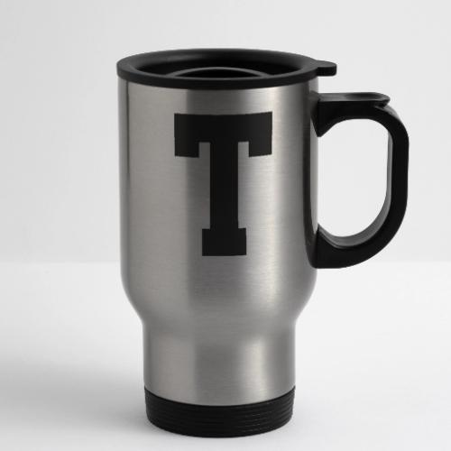 Varsity Letter T Athletic Font Design - 14 oz Travel Mug with Handle