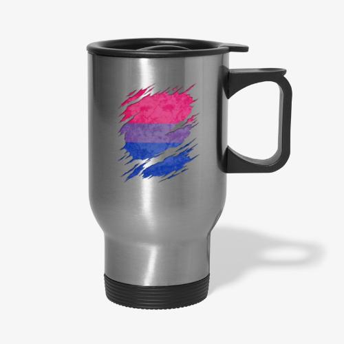 Bisexual Pride Flag Ripped Reveal - 14 oz Travel Mug with Handle