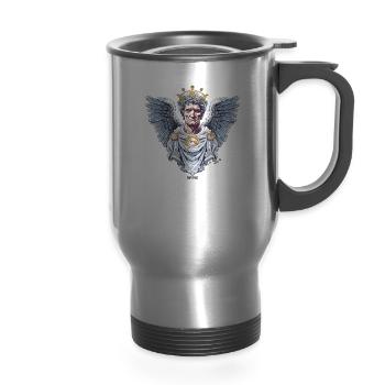 Emperor Caesar with Angel Wings - 14 oz Travel Mug with Handle - silver - Front