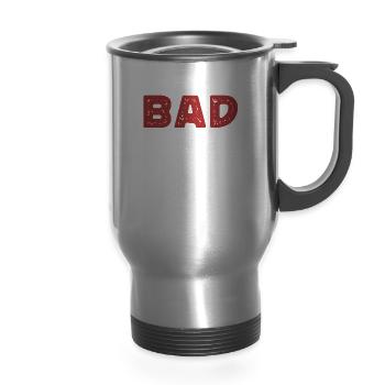 Badminton, Badminton Player - 14 oz Travel Mug with Handle - silver - Front