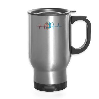Badminton, Badminton Player - 14 oz Travel Mug with Handle - silver - Front