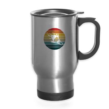 Badminton, Badminton Player - 14 oz Travel Mug with Handle - silver - Front