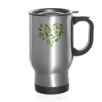 frog - 14 oz Travel Mug with Handle - silver - Front