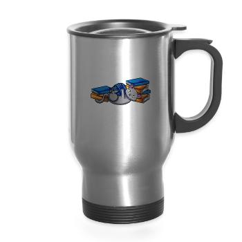 A Woman Cannot Survive On Books Cat - 14 oz Travel Mug with Handle - silver - Front