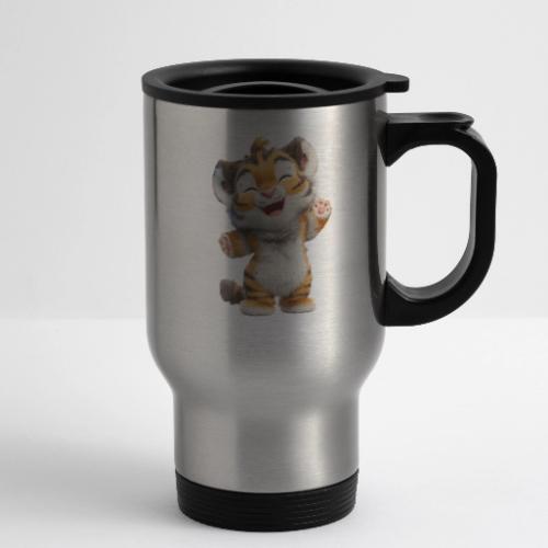 Energetic Baby Tiger Standing with Joy - 14 oz Travel Mug with Handle