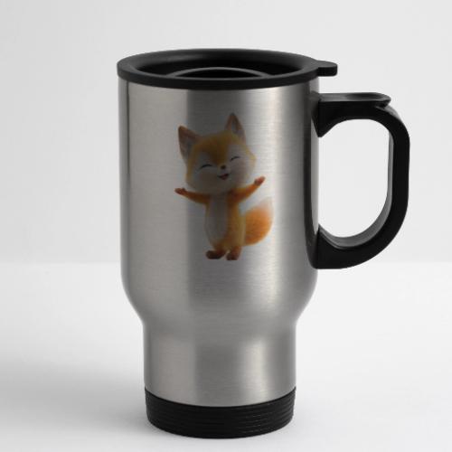Cute 3D Cartoon Fox Standing Arms Up - 14 oz Travel Mug with Handle