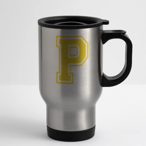 Letter P – Capital Athletic Alphabet Monogram - 14 oz Travel Mug with Handle