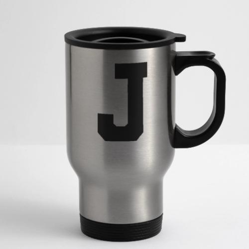 Varsity Letter J Athletic Alphabet Graphic - 14 oz Travel Mug with Handle