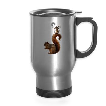 The Squirrel Waiter - 14 oz Travel Mug with Handle - silver - Front