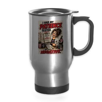 I Had My Patience Tested Funny Cartoon - 14 oz Travel Mug with Handle - silver - Front