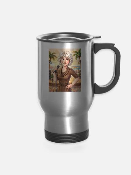Beach Singer at Sunset - 14 oz Travel Mug with Handle - silver