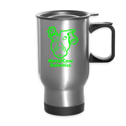 MetalCowLogo GreenOutline - Travel Mug with Handle