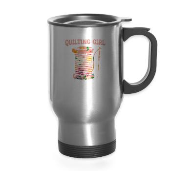 Quilting Quilt Handcraft Quilter - 14 oz Travel Mug with Handle - silver - Front