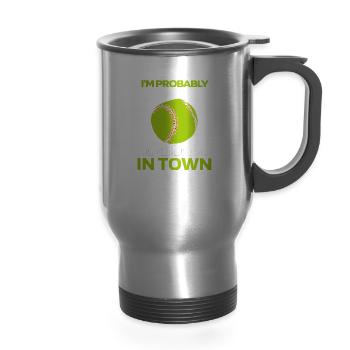 Softball - 14 oz Travel Mug with Handle - silver - Front