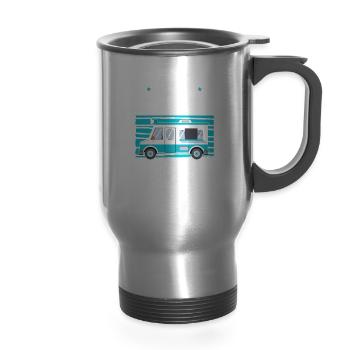 Milk Milk Truck - 14 oz Travel Mug with Handle - silver - Front