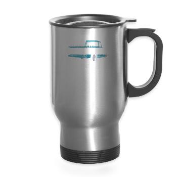 Milk Dog Milk Truck - 14 oz Travel Mug with Handle - silver - Front