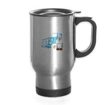 Milk Funny Milk Truck - 14 oz Travel Mug with Handle - silver - Front