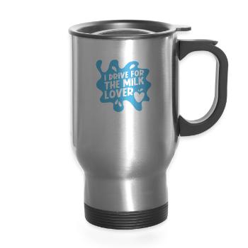 Milk Milkman Milk Truck - 14 oz Travel Mug with Handle - silver - Front