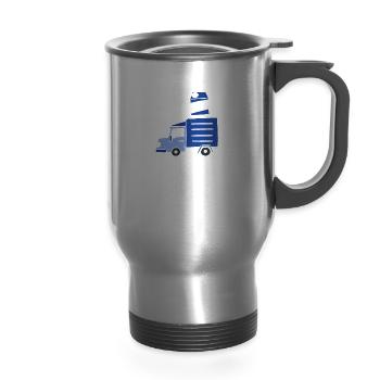Milk Milk Truck - 14 oz Travel Mug with Handle - silver - Front