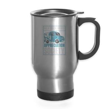 Milk Funny Milk Truck - 14 oz Travel Mug with Handle - silver - Front