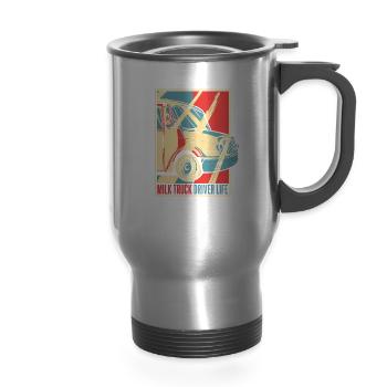 Milk Funny Milk Truck - 14 oz Travel Mug with Handle - silver - Front
