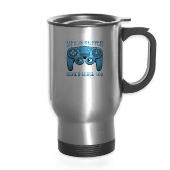 Video Games Controller - 14 oz Travel Mug with Handle - silver - Front