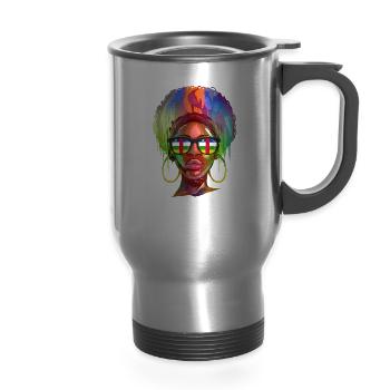 Central African Republic - 14 oz Travel Mug with Handle - silver - Front