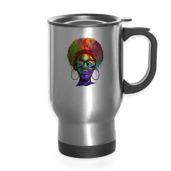 South Africa - 14 oz Travel Mug with Handle - silver - Front