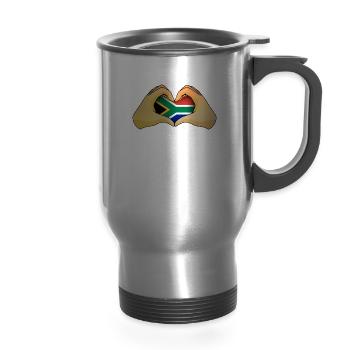 South Africa - 14 oz Travel Mug with Handle - silver - Front