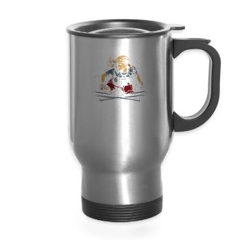 Softball - 14 oz Travel Mug with Handle - silver - Front