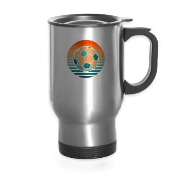 Soccer - 14 oz Travel Mug with Handle - silver - Front